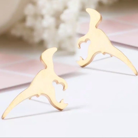 Gold dinosaur earrings jewelry gift - Picture 1 of 1